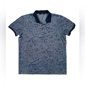 Men's Avva‎ Paisley Blue Patterned Polo Shirt